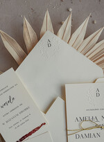 Zestawy Próbkowe próbki zaproszeń Próbka zaproszenia ślubne z tłoczeniem, Serwis Próbkowy minimalistyczne zaproszenie na ślub złocone, suchy przetłok złocone zaproszenie na ślub cywilny perły9