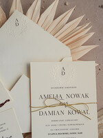 Zestawy Próbkowe próbki zaproszeń Próbka zaproszenia ślubne z tłoczeniem, Serwis Próbkowy minimalistyczne zaproszenie na ślub złocone, suchy przetłok złocone zaproszenie na ślub cywilny perły7