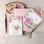 Zaproszenia ślubne Rustykalne i Natura pastelowe zaproszenia ślubne robione na zamówienie w stylu rustykalnym z pięknymi kwiatami peonii0