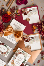 Zaproszenia ślubne Rustykalne i Natura Boho Jesienne Zaproszenia Ślubne Bordo Kwiaty  Zaproszenia na Rustykalny Ślub Boho Kwiaty  Zaproszenie na Ślub 2