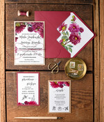 Zaproszenia ślubne Rustykalne i Natura rustykalne bordowe zaproszenia ślubne jednokartkowe zaproszenie na ślub dalie bordo w kopercie0