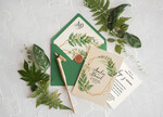 Zaproszenia ślubne Rustykalne i Natura najpiękniejsze zaproszenia ślubne rustykalne z zielonymi motywami roślinnymi oraz geometrycznym wzorem3