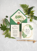 Zaproszenia ślubne Rustykalne i Natura najpiękniejsze zaproszenia ślubne rustykalne z zielonymi motywami roślinnymi oraz geometrycznym wzorem5