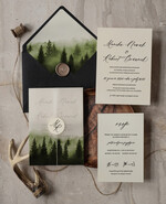 Zaproszenia ślubne Rustykalne i Natura niepowtarzalne zaproszenia ślubne, rustykalne ekologiczne na letnie wesele, zaproszenia z grafiką lasu, zaproszenia slubne z kalką 1