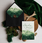 Zaproszenia ślubne Rustykalne i Natura rustykalne zaproszenia ślubne, zaproszenia z lasem w stylu rustykalnym, zielone zaproszenia slubne, zaproszenia z kopertą i bilecikami2