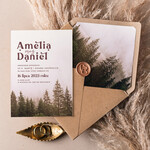 Zaproszenia ślubne Rustykalne i Natura proste rustykalne zaproszenia ślubne, zaproszenia z grafiką lasu w stylu rustykalnym, zaproszenia slubne eko, zaproszenia z kopertą i bilecikami1