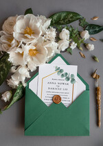 Zaproszenia ślubne Rustykalne i Natura Zielono Złote zaproszenia ślubne Zielona koperta Geometryczne Zaproszenie na Ślub z eukaliptusem6