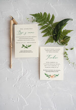 Zaproszenia ślubne Rustykalne i Natura zielone zaproszenia na ślub w stylu rustykalnym z kwiatami i kolorową kokardą 1