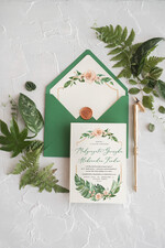Zaproszenia ślubne Rustykalne i Natura zielone zaproszenia na ślub w stylu rustykalnym z kwiatami i kolorową kokardą 4
