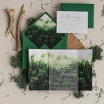 Zaproszenia ślubne Rustykalne i Natura zaproszenia ślubne z satynowej pleksy, zielone zaproszenia na ślub, eleganckie zaproszenia z pleksy, zaproszenia na slub satynowe szkło6