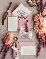 Zaproszenia ślubne Rustykalne i Natura przezroczyste zaproszenia z wrzosem, zaproszenia na ślub z wrzosem, eleganckie zaproszenia na pleksie ozdobione wrzosem, Rustykalne Zaproszenia Ślubne12