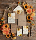 Zaproszenia ślubne Rustykalne i Natura Rustykalne  zaproszenia ślubne, Jesienne Słoneczniki zaproszenie ślubne Nowoczesne zaproszenie na ślub ze słonecznikami1