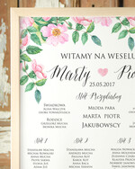 Plany stołów Plakaty Boho tablica informacyjna dla gości weselnych, boho styl romantyczne kwiaty1