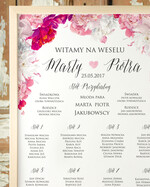 Plany stołów Plakaty Boho planer ślubny plan usadzenia gości na weselu, boho styl kolorowe kwiaty1