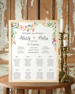 Plany stołów Plakaty Boho plansza powitanie gości i plan stołów w jednym, w stylu boho romantyczne kwiaty\\0