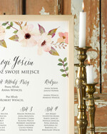 Plany stołów Plakaty Boho tablica z planem stołów na wesele plan stołów weselnych, boho styl romantyczne kwiaty1