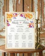 Plany stołów Plakaty Boho powitanie i usadzenie gości plan stołów weselnych, boho styl kolorowe kwiaty0