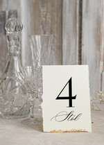 Numery na stół Glamour numery na stoły weselne, stojak z numerkiem na stół weselny, numerki na stoły weselne z płatkami złota, ozdoba na stół weselny, numeracja stołów weselnych0