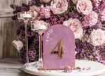 Numery na stół Glamour lawendowe numerki na stoły weselne, dekoracje sali weselnej, dekoracje stołu Pary Młodej, numeracja stołów weselnych 3