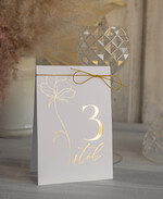 Numery na stół Glamour numerki na stół weselny, złote napisy i grafika, delikatne numerka na stoły weselne, dekoracje stołów na weselu, numeracja stołów na weselu7