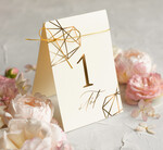 Numery na stół Glamour numery na stół gości weselnych, złote numerki na stol weselny w stylu glamour, eleganckie numerki na stoly weselne0