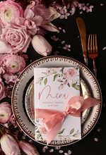 Menu botaniczne podróżnicze  ślubne menu z planem podawania dań wesenych, vintage wasz tekst0