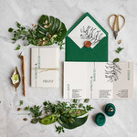 Zaproszenia ślubne Minimalistyczne modne zaproszenia ślubne, wyjątkowe wzory zaproszeń ślubnych, zielone zaproszenie ślubne 0