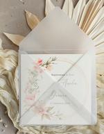 Zaproszenia ślubne Minimalistyczne Zaproszenia Ślubne z kwiatami Minimalistyczne składane Zaproszenia na Ślub Eleganckie Zaproszenie na ślub cywilny kalkowa koperta, proste zaproszenia ślubne 2