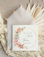 Zaproszenia ślubne Minimalistyczne Zaproszenia Ślubne z kwiatami Minimalistyczne składane Zaproszenia na Ślub Eleganckie Zaproszenie na ślub cywilny kalkowa koperta, proste zaproszenia ślubne 1