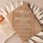 Zaproszenia ślubne Minimalistyczne nietypowe zaproszenia na ślub z kwiatami, zaproszenie ślubne z białym nadrukiem na pleksie 1