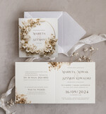 Zaproszenia ślubne Minimalistyczne Zaproszenia Ślubne z kwiatami Minimalistyczne składane Zaproszenia na Ślub Eleganckie Zaproszenie na ślub cywilny kalkowa koperta, proste zaproszenia ślubne 1