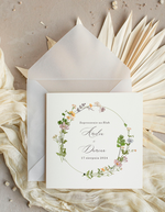 Zaproszenia ślubne Minimalistyczne Zaproszenia Ślubne z kwiatami Minimalistyczne składane Zaproszenia na Ślub Eleganckie Zaproszenie na ślub cywilny kalkowa koperta, proste zaproszenia ślubne 1