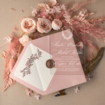 Zaproszenia ślubne Minimalistyczne Proste zaproszenia slubne na pleksie, Boho zaproszenie ślubne z akrylu, zaproszenia ślubne kwiaty plexi pudrowy róz 1