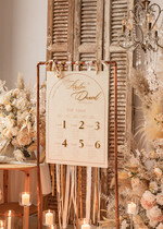 Plany stołów Glamour welurowe Złoty Welurowy plan stołów, plan usadzenia gości na weselu, welurowa ecru plansza powitanie gości i plan stołów w jednym, eleganckie złote napisy 4