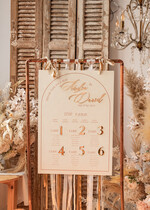 Plany stołów Glamour welurowe Złoty Welurowy plan stołów, plan usadzenia gości na weselu, welurowa ecru plansza powitanie gości i plan stołów w jednym, eleganckie złote napisy 7