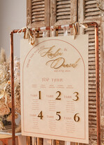 Plany stołów Glamour welurowe Złoty Welurowy plan stołów, plan usadzenia gości na weselu, welurowa ecru plansza powitanie gości i plan stołów w jednym, eleganckie złote napisy 9