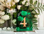 Numery na stół Akryl zielone numerki na stoły weselne, elegancka i nowoczesna forma karty dań na weselu, akrylowe zielone menu weselne, akrylowa zielona karta dań 8