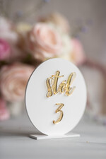 Numery na stół Akryl numery na stoły weselne eleganckie  najpiekniejsze numerki biały i złoty akryl 2