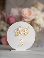 Numery na stół Akryl numery na stoły weselne eleganckie  najpiekniejsze numerki biały i złoty akryl 3