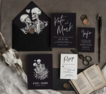 Zaproszenia ślubne Indywidualne nietypowe zaproszenia slubne, nietuzinkowe czarne zaproszenia ślubne, nowoczesne zaproszenia na ślub z kosciotrupami0