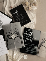 Zaproszenia ślubne Indywidualne nietypowe zaproszenia ślubne, czarne zaproszenia na ślub, zaproszenia ślubne z kościotrupem, nowoczesne czarne zaproszenia slubne 9