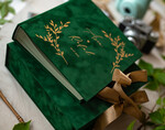 Księgi wpisów gości welurowe pamiątkowa księga gości weselnych w pudełku, weselena księga wpisów gości zielona ze złotym, welurowa księga wpisów w pudełku, szmaragdowy i zlota okładka 11