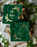 Księgi wpisów gości welurowe pamiątkowa księga gości weselnych w pudełku, weselena księga wpisów gości zielona ze złotym, welurowa księga wpisów w pudełku, szmaragdowy i zlota okładka 8