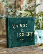 Księgi wpisów gości welurowe Duża Zielona Welurowa Księga Wpisów Gości Ecru Kartki Księga Pamiątkowa welurowa ze Złotymi Napisami 1