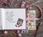 Księgi wpisów gości welurowe różowa welurowa księga wpisów gości, złote napisy na okładce, welurowa pamiątkowa księga wpisow gosci4