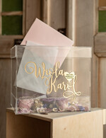 Pudełko na koperty  glamour Nowoczesna wyjątkowa kopertówka z przezroczystej plexi wesele glamour złote litery15