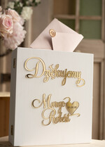 Pudełko na koperty  glamour biała skrzynka na kartki ślubne pudełko box na koperty z życzeniami złote napisy wasze imiona1