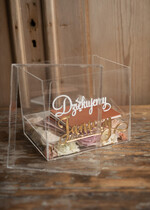 Pudełko na koperty  glamour przezroczyste pudełko na koperty weselne skrzynka na kartki ślubne złote napisy, akrylowe pudełko na koperty0