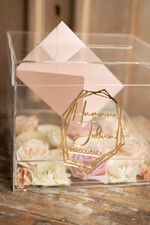Pudełko na koperty  glamour przezroczysta skrzynka na koperty ślubne pudełko na kartki z życzeniami złote litery wasze imiona12