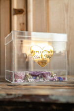 Pudełko na koperty  glamour przezroczyste pudełko na koperty idealne na wesele glamour kopertówka złote serce wasze imiona i data8